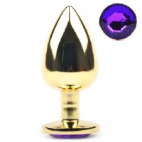 Anal Plug Golden Metallic with Purple Jewel Large